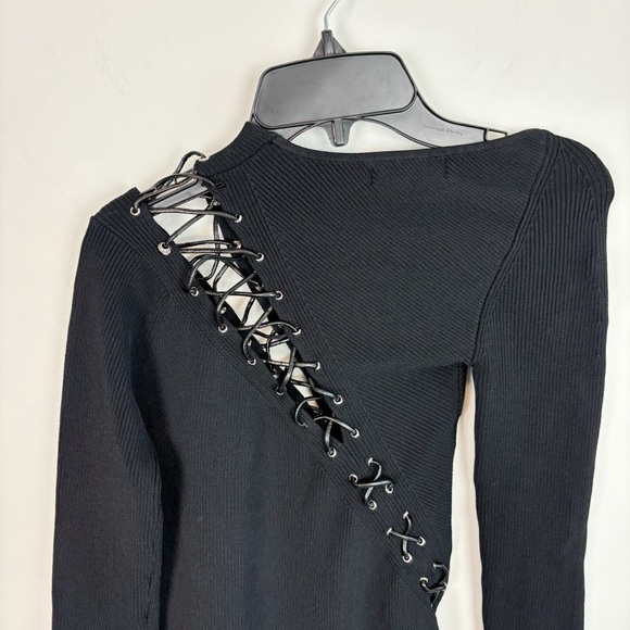 NICHOLAS Cosima Long Sleeve Ribbed Lace Up Top in Black Size S - Picture 5 of 11